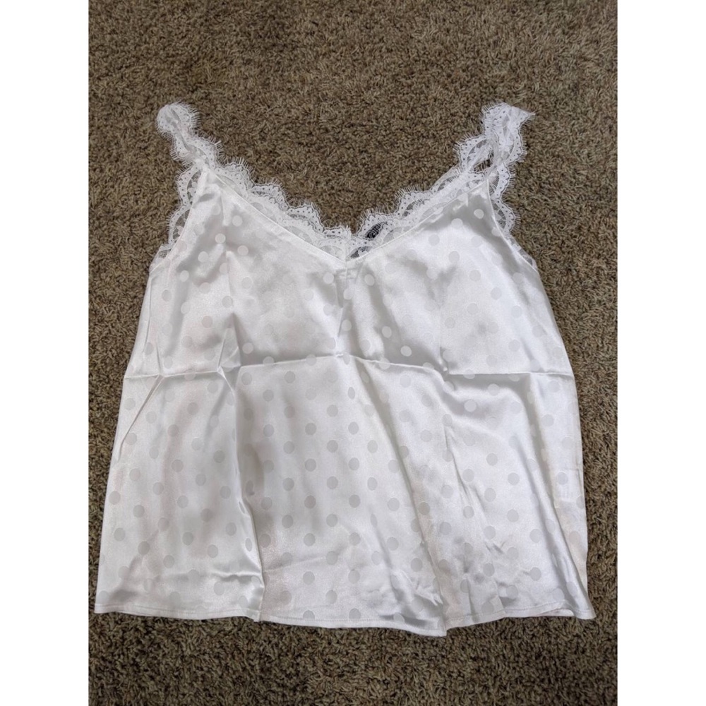 Shein White Polka Dot Lace Tank Top - Picture 1 of 5